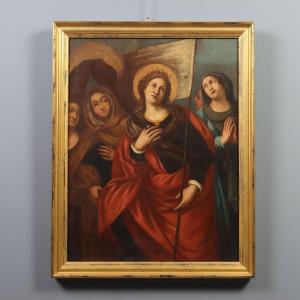 Dipinto Antico Sant'Orsola Olio su Tela Italia XVII-XVIII Secolo Originale
