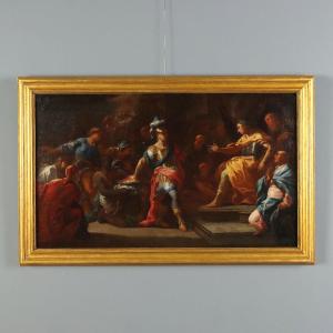 Dipinto Antico Muzio Scevola Davanti a Porsenna Olio su Tela '600 Originale