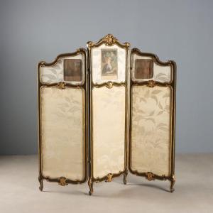 Paravento Barocchetto in Legno Dorato e Laccato Italia Fine XIX Secolo