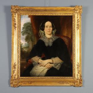 Dipinto Antico Ritratto di Dama Olio su Tela Scuola Inglese XIX Secolo