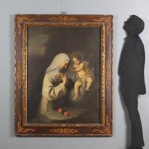 Dipinto Antico Santa Rosa da Lima e il Bambin Gesù Olio su Tela '600