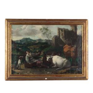 Quadro Antico Dipinto Paesaggio Nordico Olio su Tela XVII-XVIII Secolo