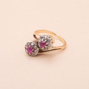 Old Toi Et Moi Ruby Diamond Ring 
