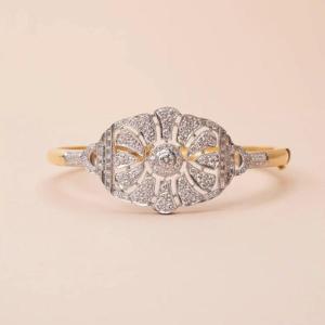 Palmette Bracelet Two Tone Gold Diamonds 1.10 Carat