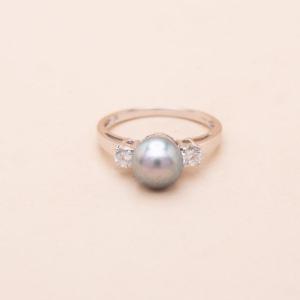 Gold Ring Gray Mahé Pearl Diamonds