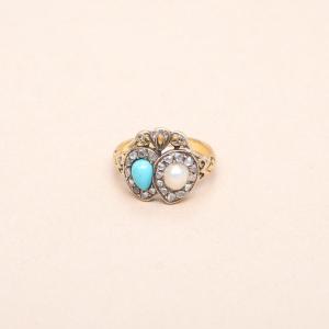 Antique Pearl Blowing Turquoise Wedding Ring 1780-1820