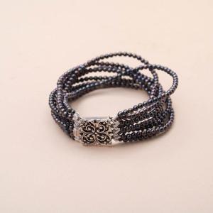 Vintage Bracelet Interlaced Pearls Gray Silver