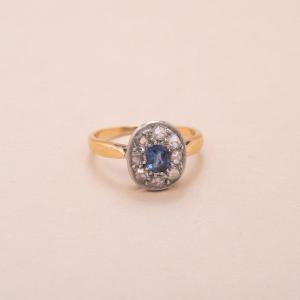Pompadour Ring Oval Sapphire 0.60 Carat Diamonds 0.50 Carat