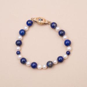 Vintage Enamel Bracelet With Lapis Beads