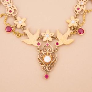 1950s Opal Bird Drapery Necklace