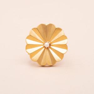 Vintage Fan Brooch Gold Pearl