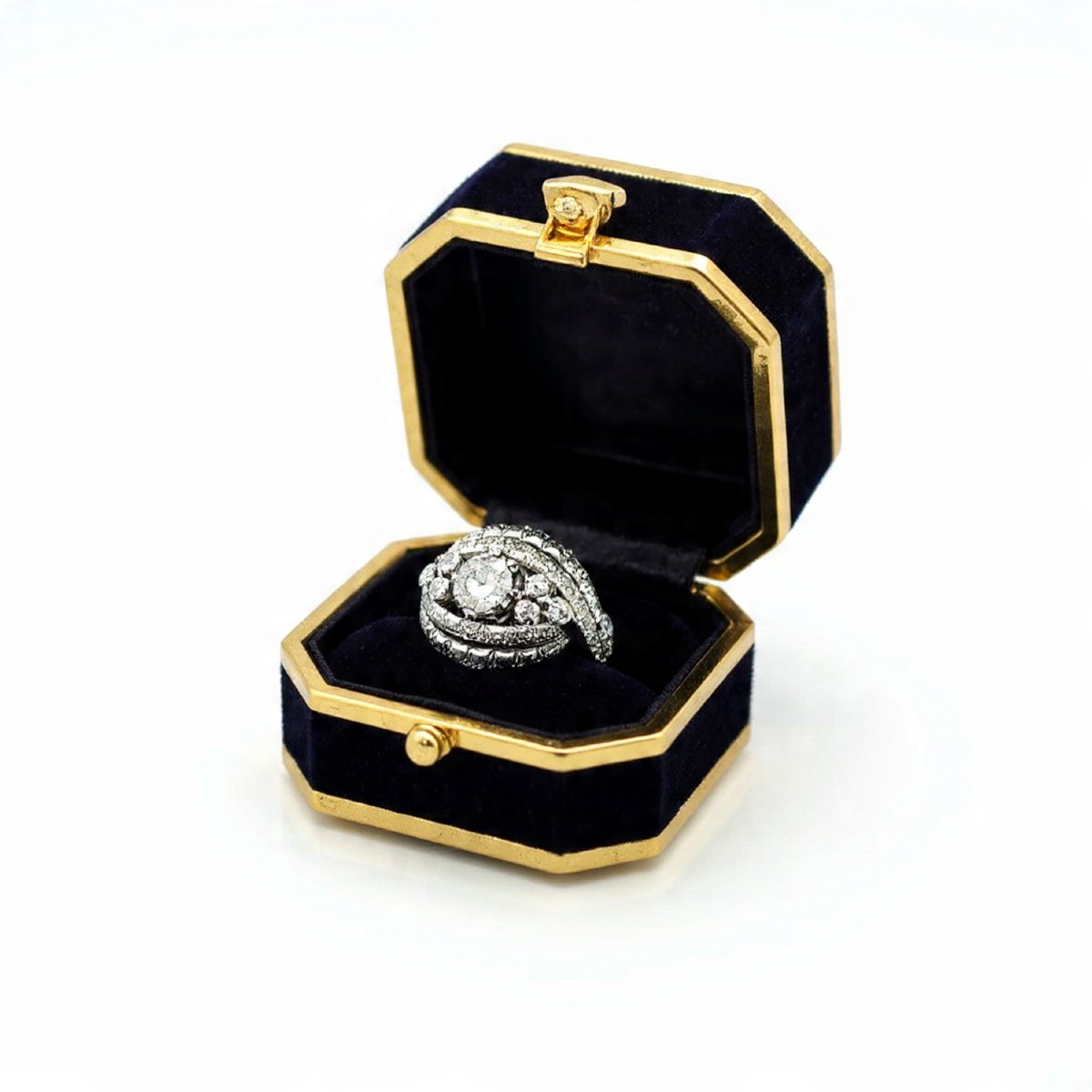 Anello anni 40' in oro bianco 18kt con diamanti-photo-1