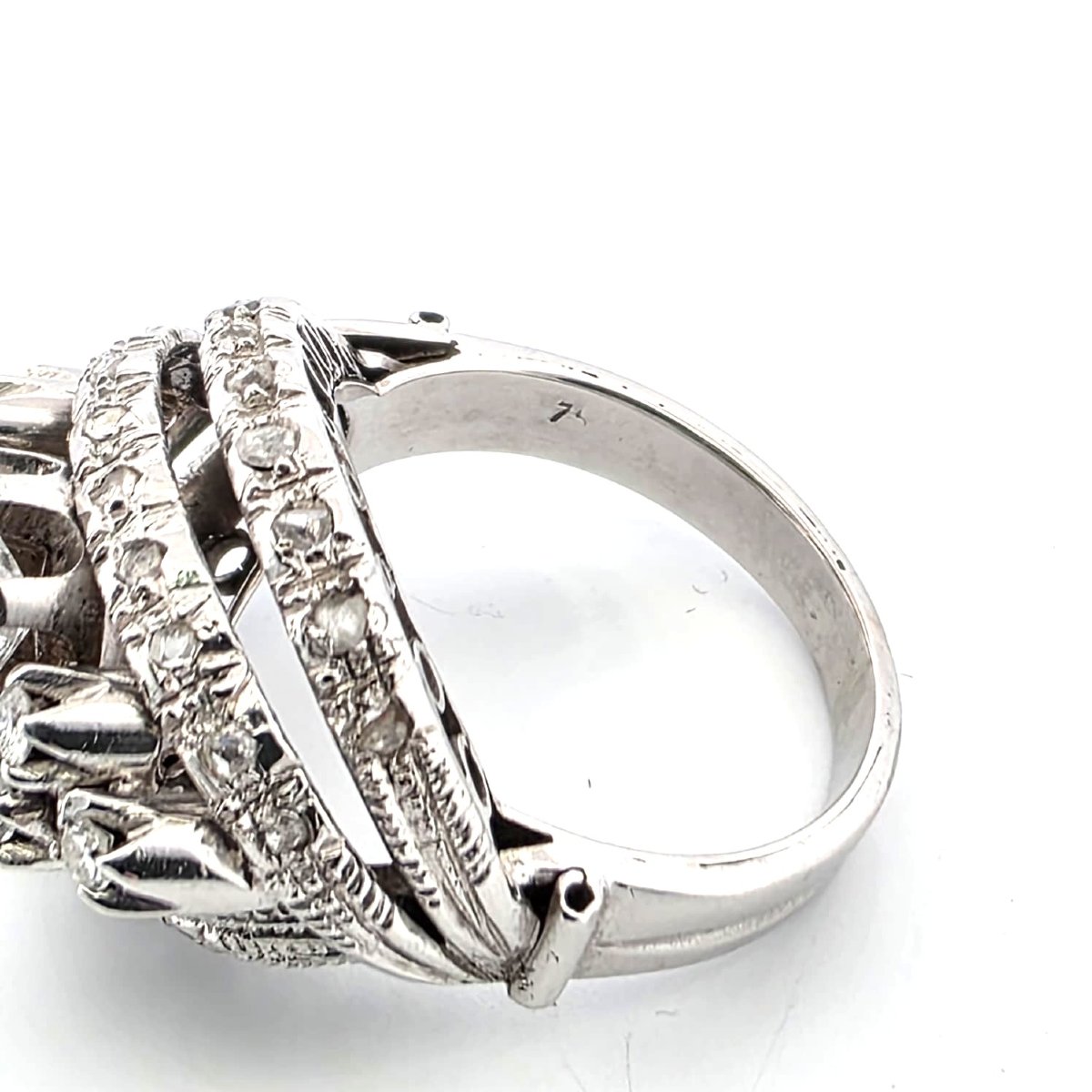 Anello anni 40' in oro bianco 18kt con diamanti-photo-2