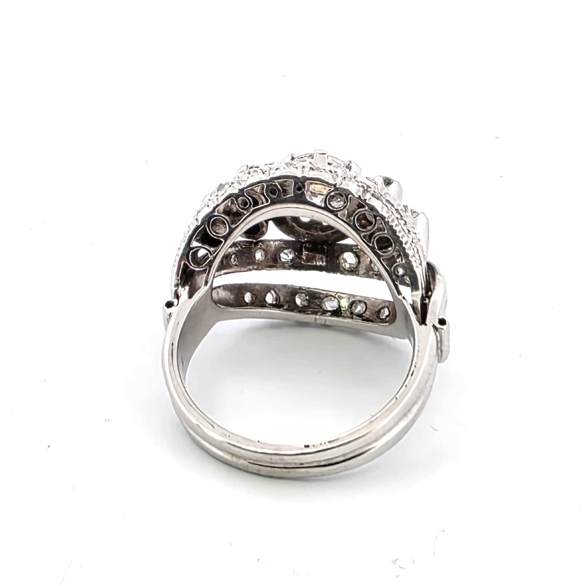 Anello anni 40' in oro bianco 18kt con diamanti-photo-3