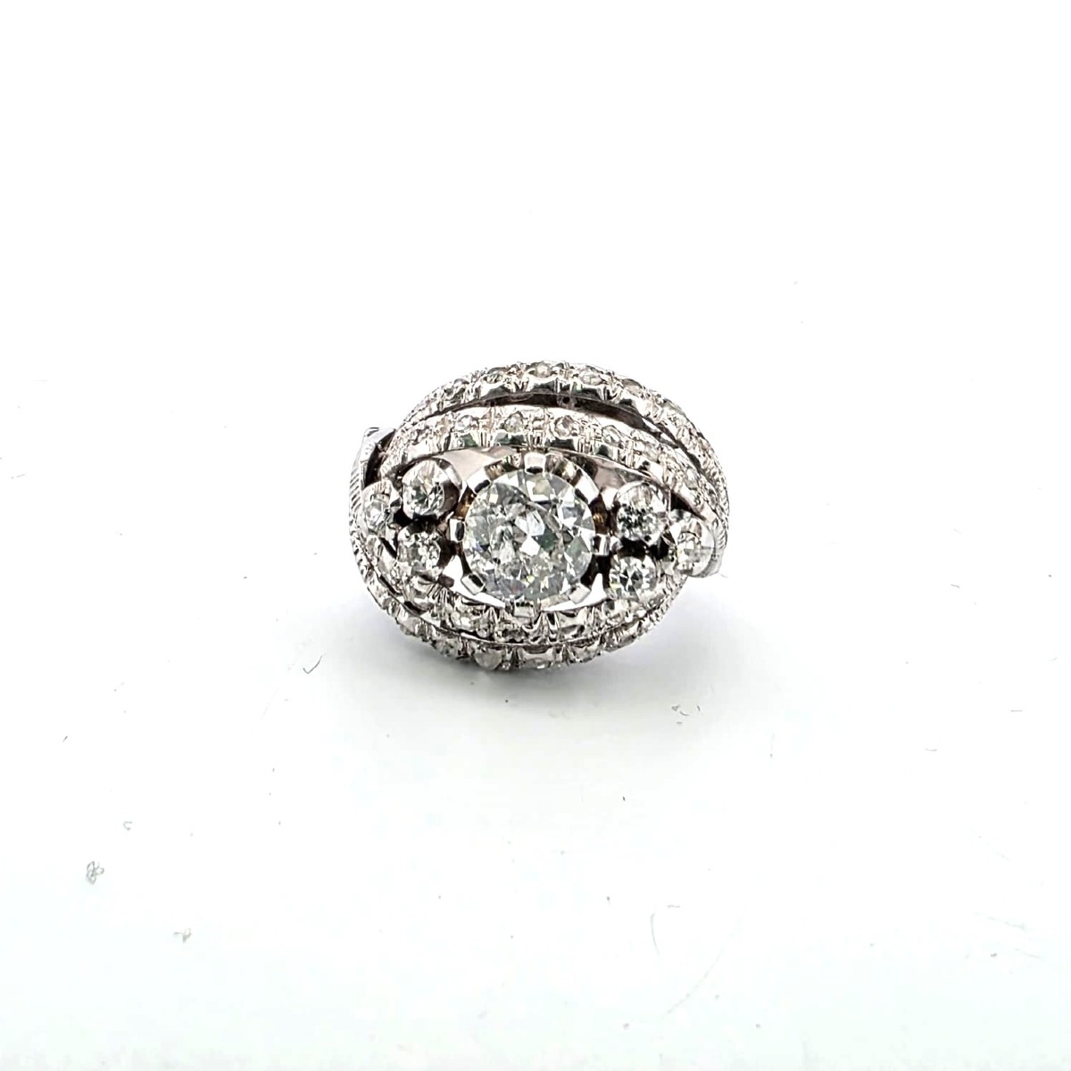 Anello anni 40' in oro bianco 18kt con diamanti