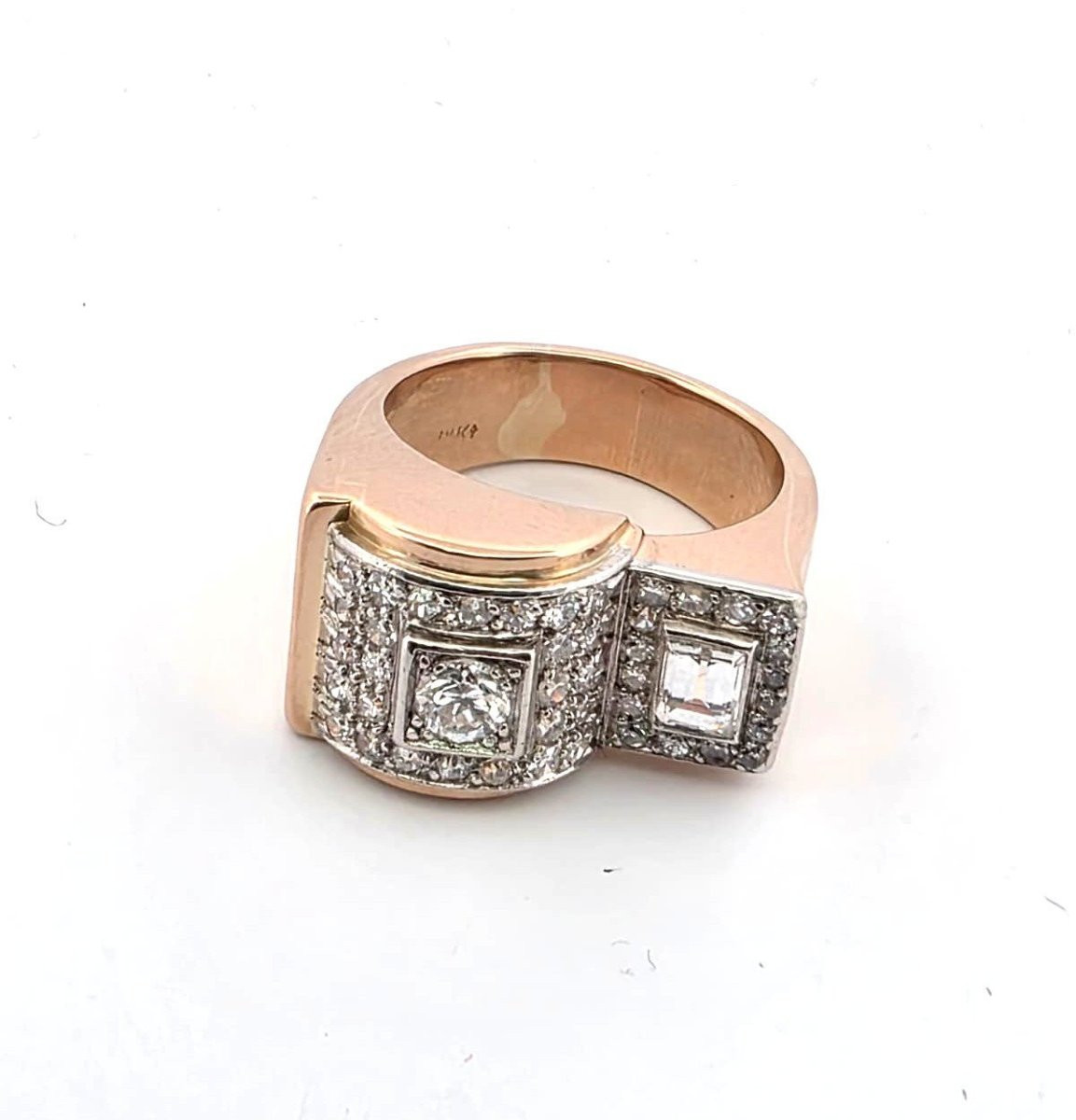 Anello vintage in oro rosa 18kt con diamanti importanti-photo-2