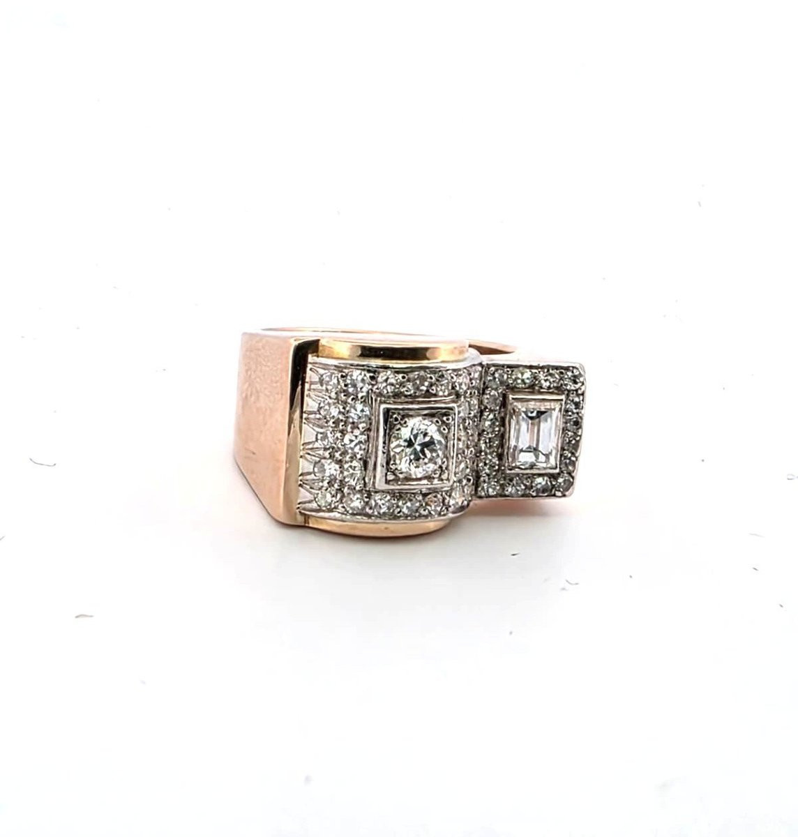 Anello vintage in oro rosa 18kt con diamanti importanti-photo-3