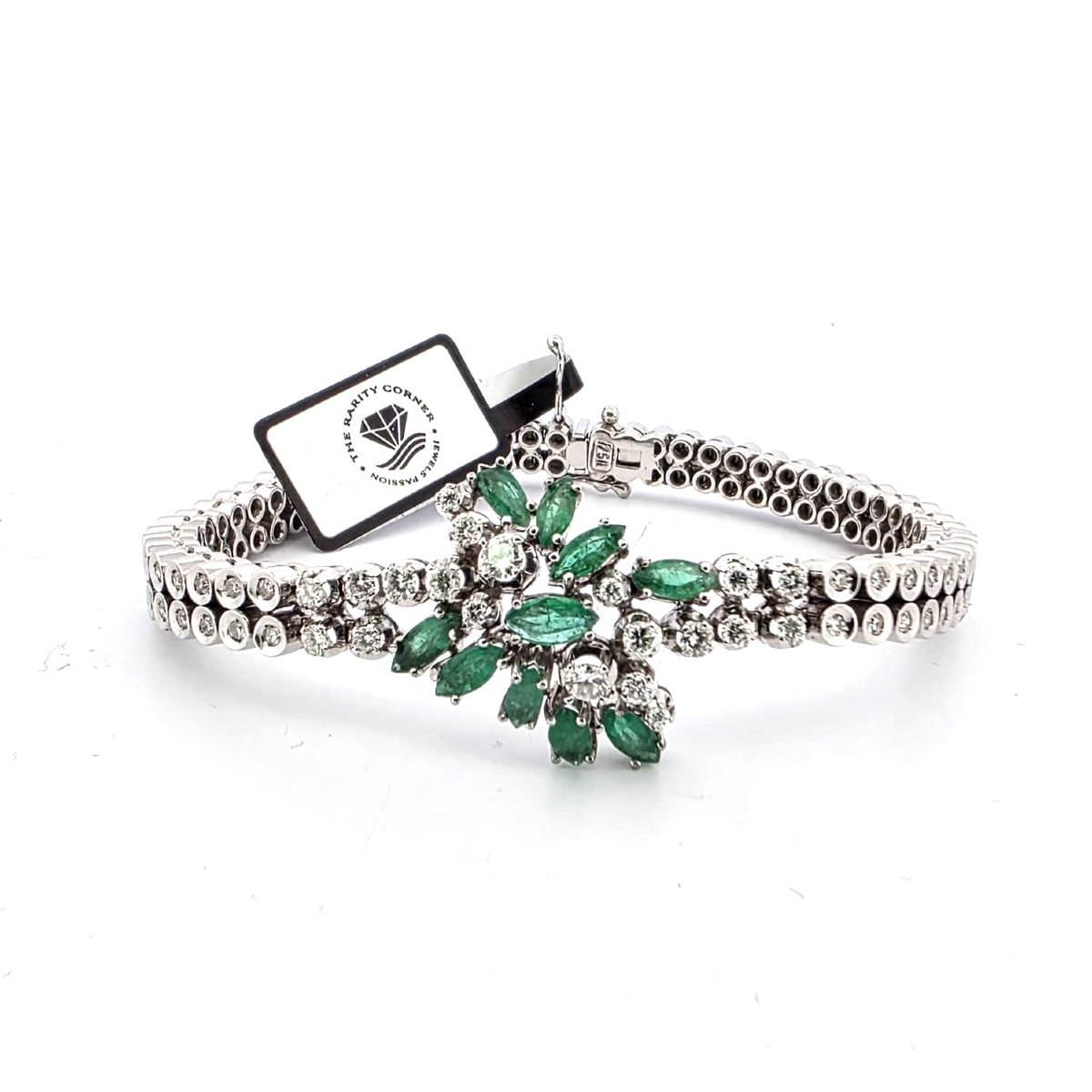 Bracciale vintage in oro bianco 18kt con smeraldi e diamanti-photo-2