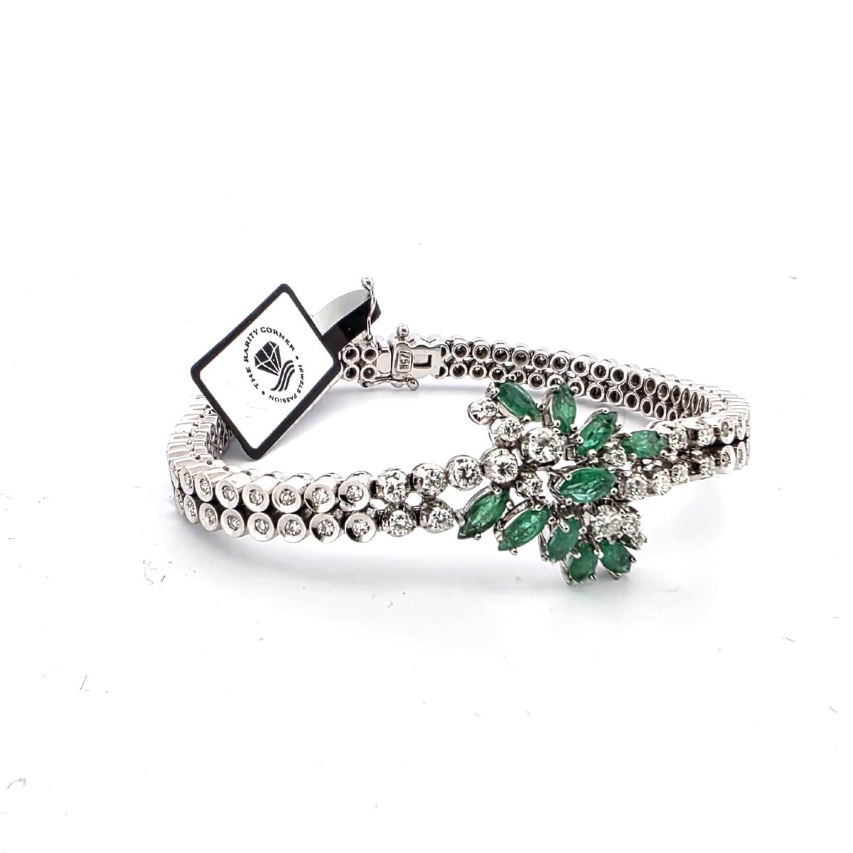 Bracciale vintage in oro bianco 18kt con smeraldi e diamanti-photo-3