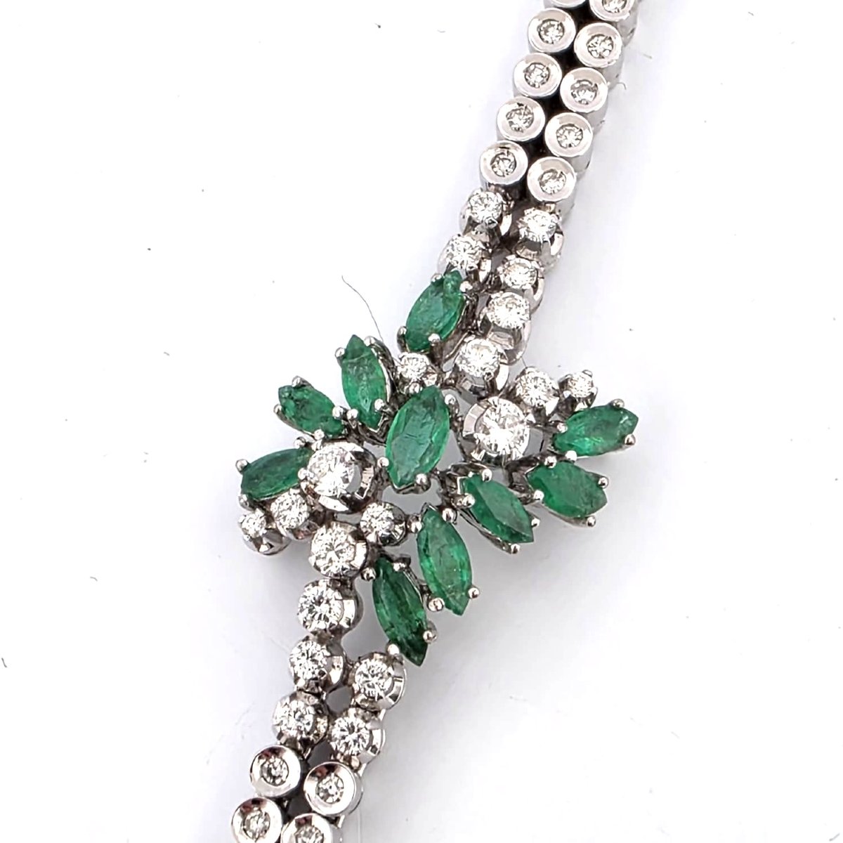 Bracciale vintage in oro bianco 18kt con smeraldi e diamanti-photo-4