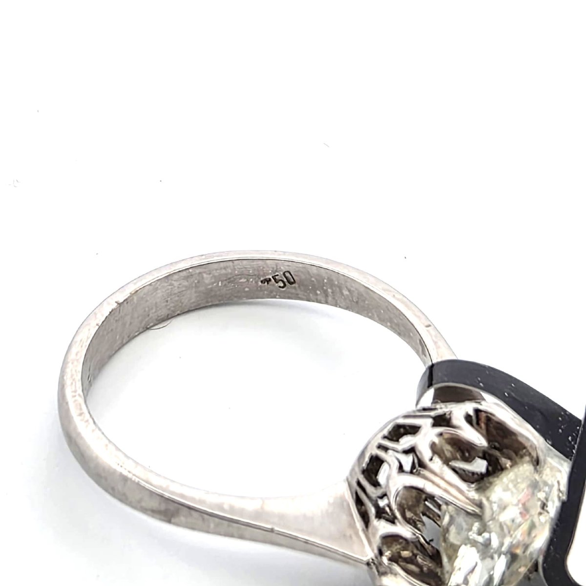 Anello solitario vintage in oro bianco con diamante importante-photo-2