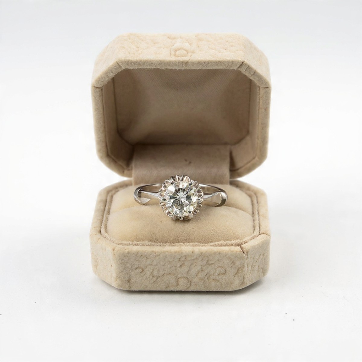 Anello solitario vintage in oro bianco con diamante importante-photo-7
