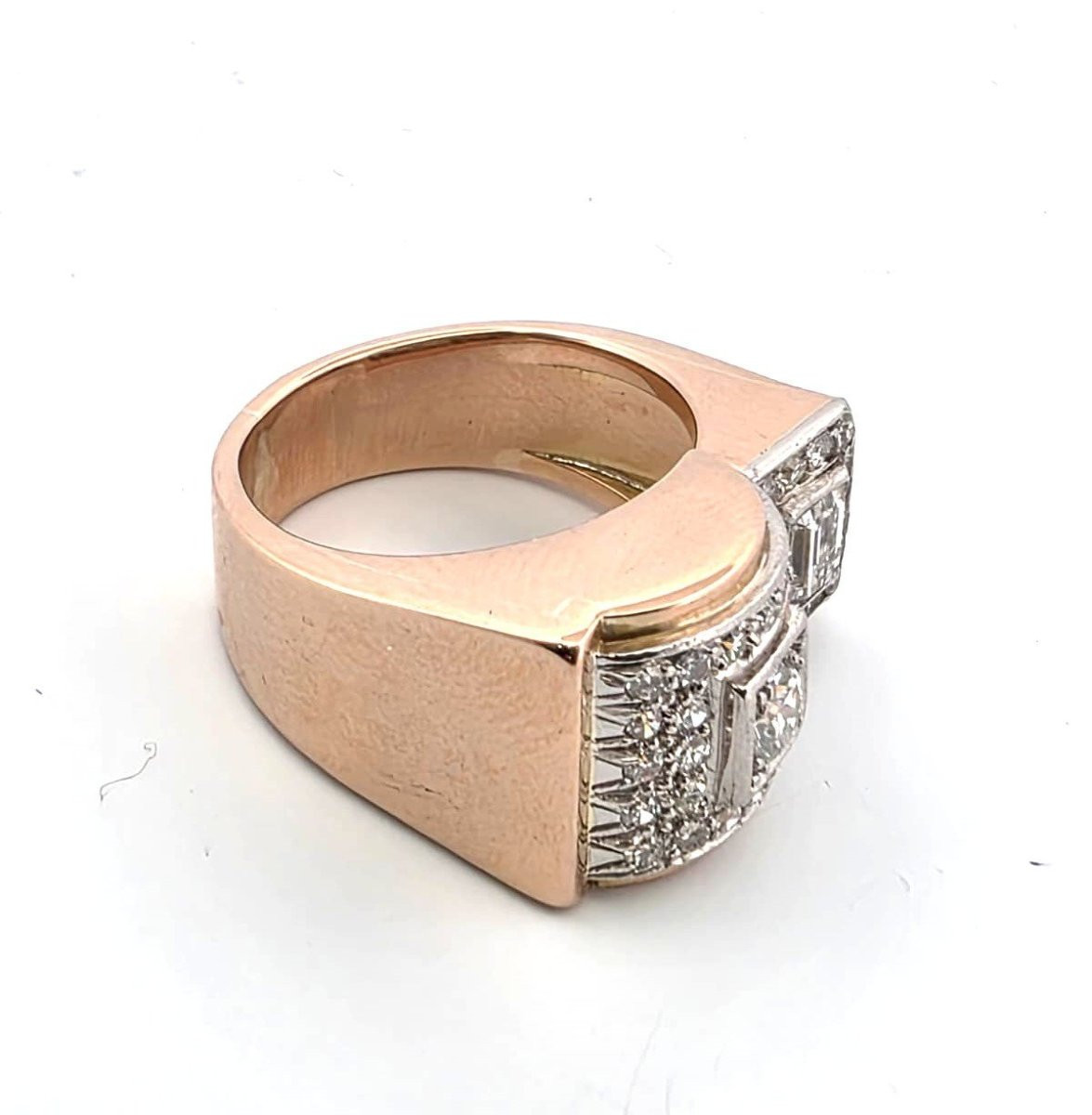 Anello vintage in oro rosa 18kt con diamanti importanti-photo-3