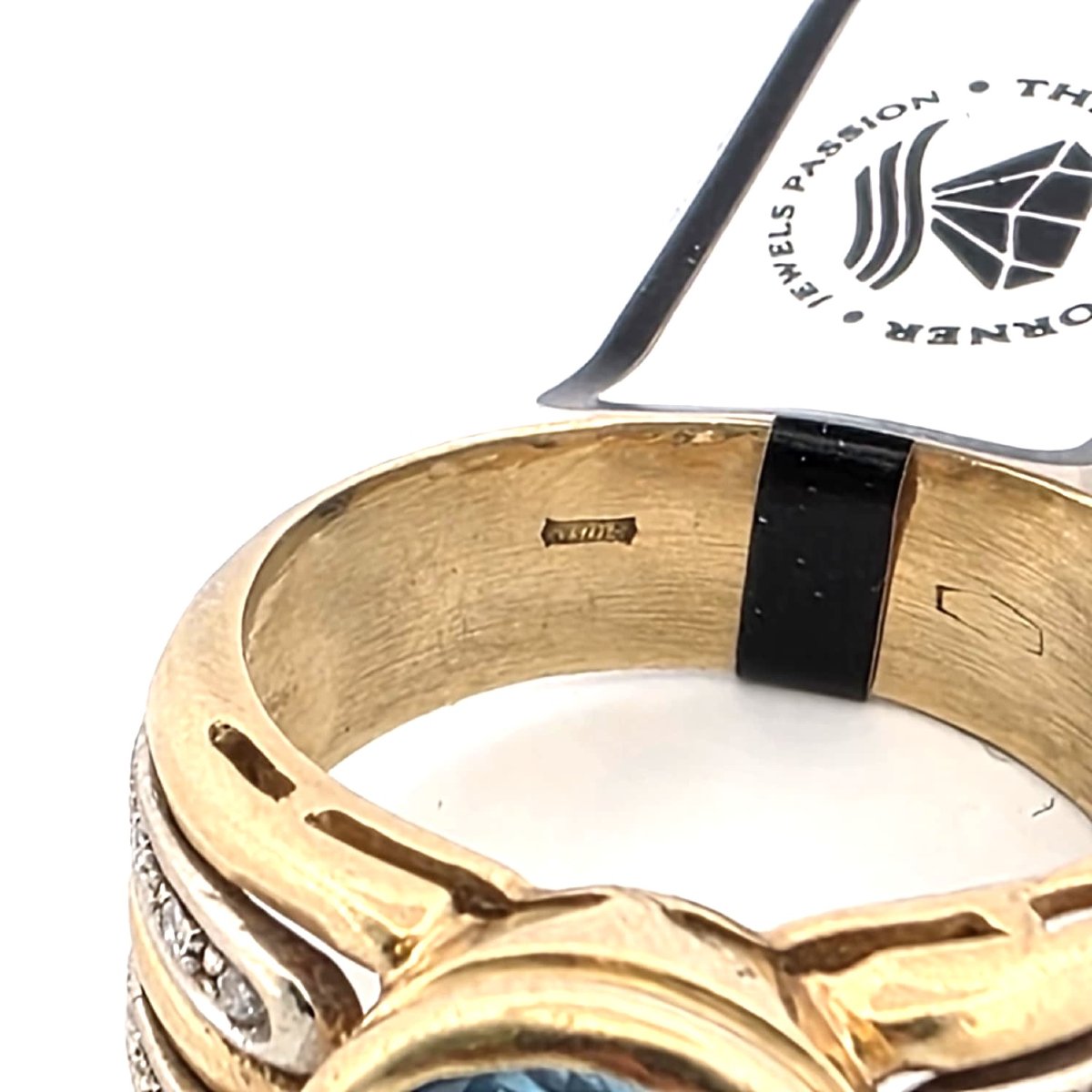 Anello anni 90' in oro giallo 18 kt massiccio con grande topazio azzurro e diamanti ai lati del-photo-5