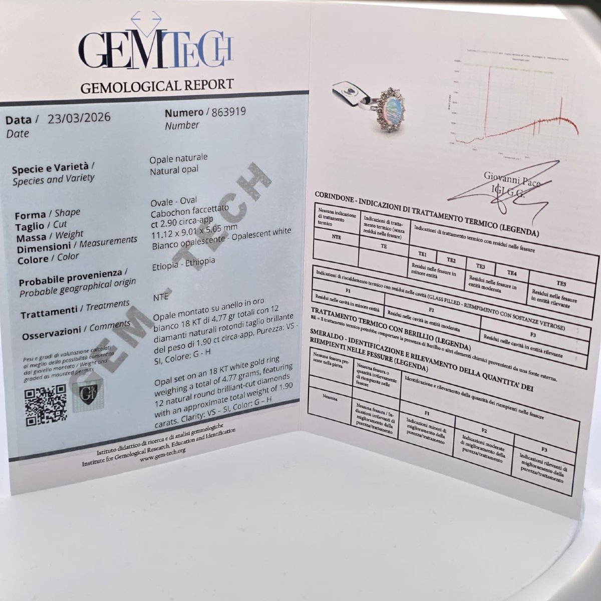 Anello in oro bianco con grande opale e diamanti a contorno-photo-7