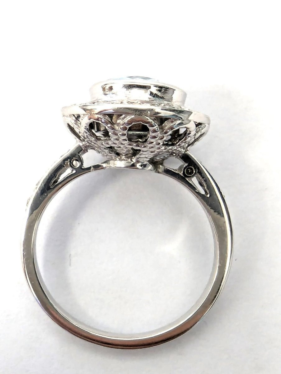 Anello in oro bianco 18 Kt con acquamarina centrale e diamanti-photo-2