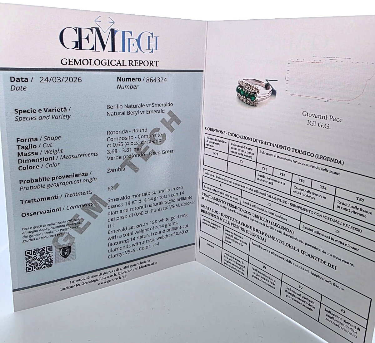 Anello in oro bianco 18kt con smeraldi e diamanti-photo-1