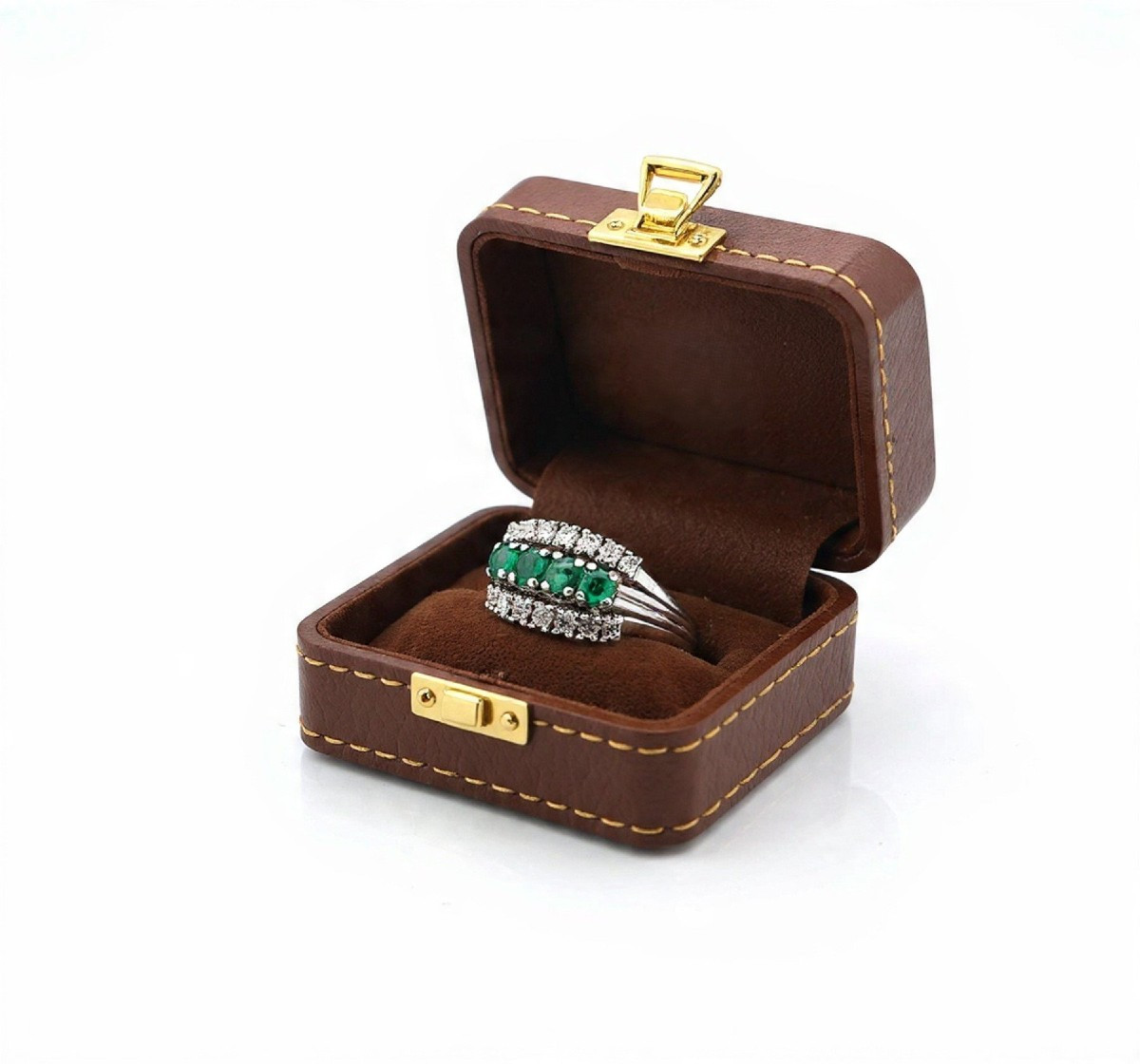 Anello in oro bianco 18kt con smeraldi e diamanti