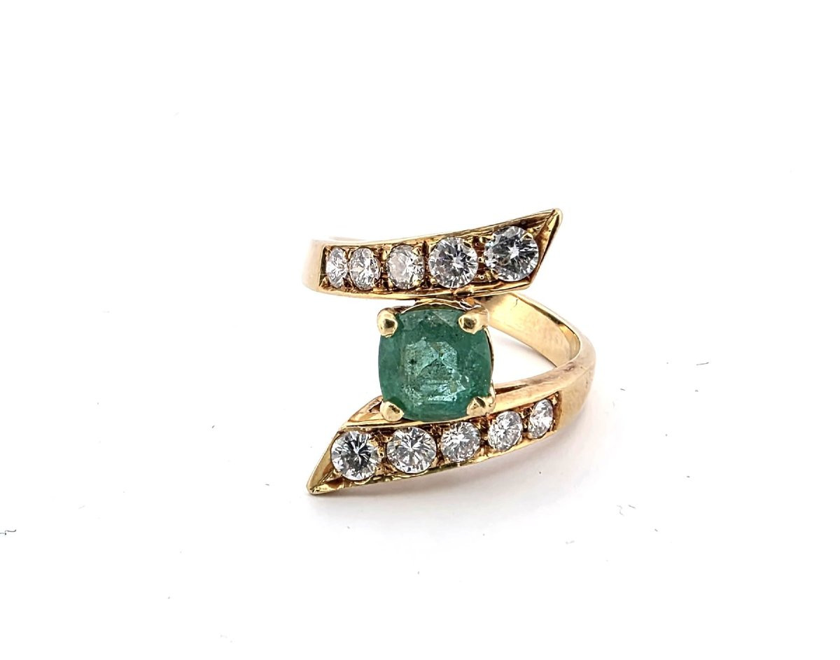 Anello vintage 1950 ca in oro giallo massiccio con smeraldo Ct 0.50 e diamanti Ct 0.80-photo-5