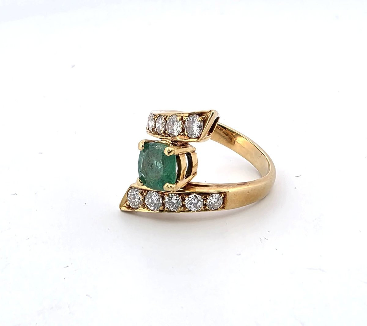 Anello vintage 1950 ca in oro giallo massiccio con smeraldo Ct 0.50 e diamanti Ct 0.80-photo-6