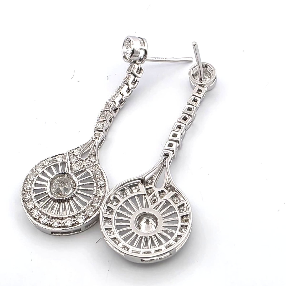 Orecchini di fattura anni 30' in oro bianco 18kt con diamanti-photo-1
