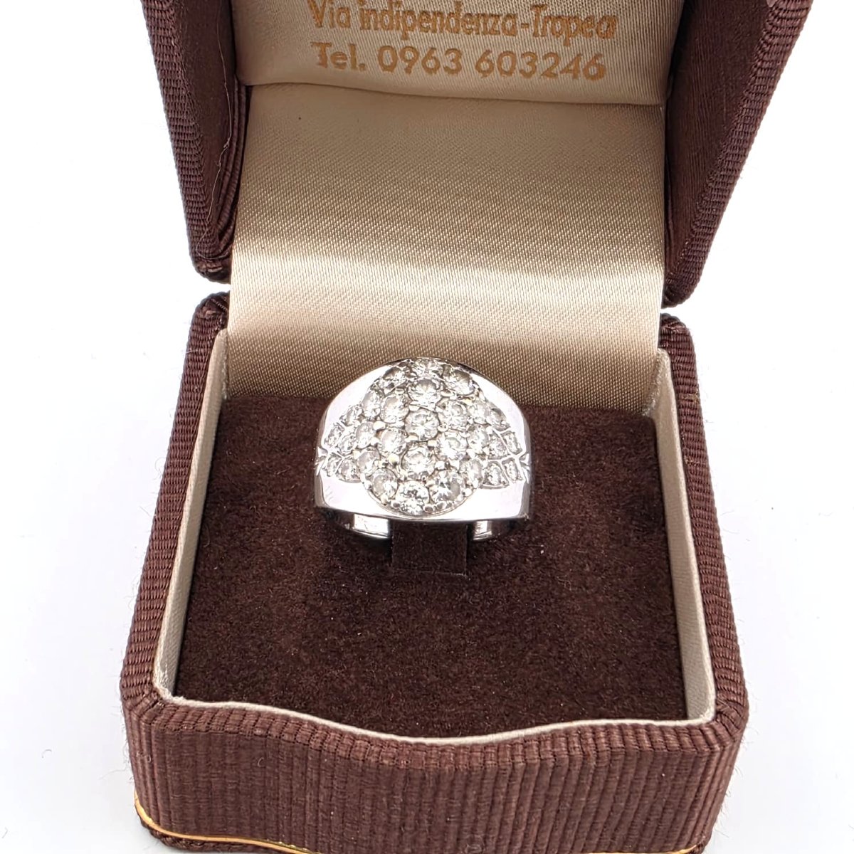 Anello anni 70' in oro bianco 18kt con pavè di diamanti-photo-6