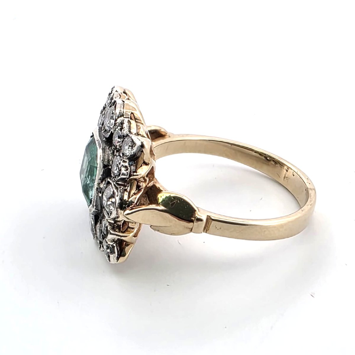 Anello XIX vittoriano in oro 12kt e argento con smeraldo e diamanti-photo-1