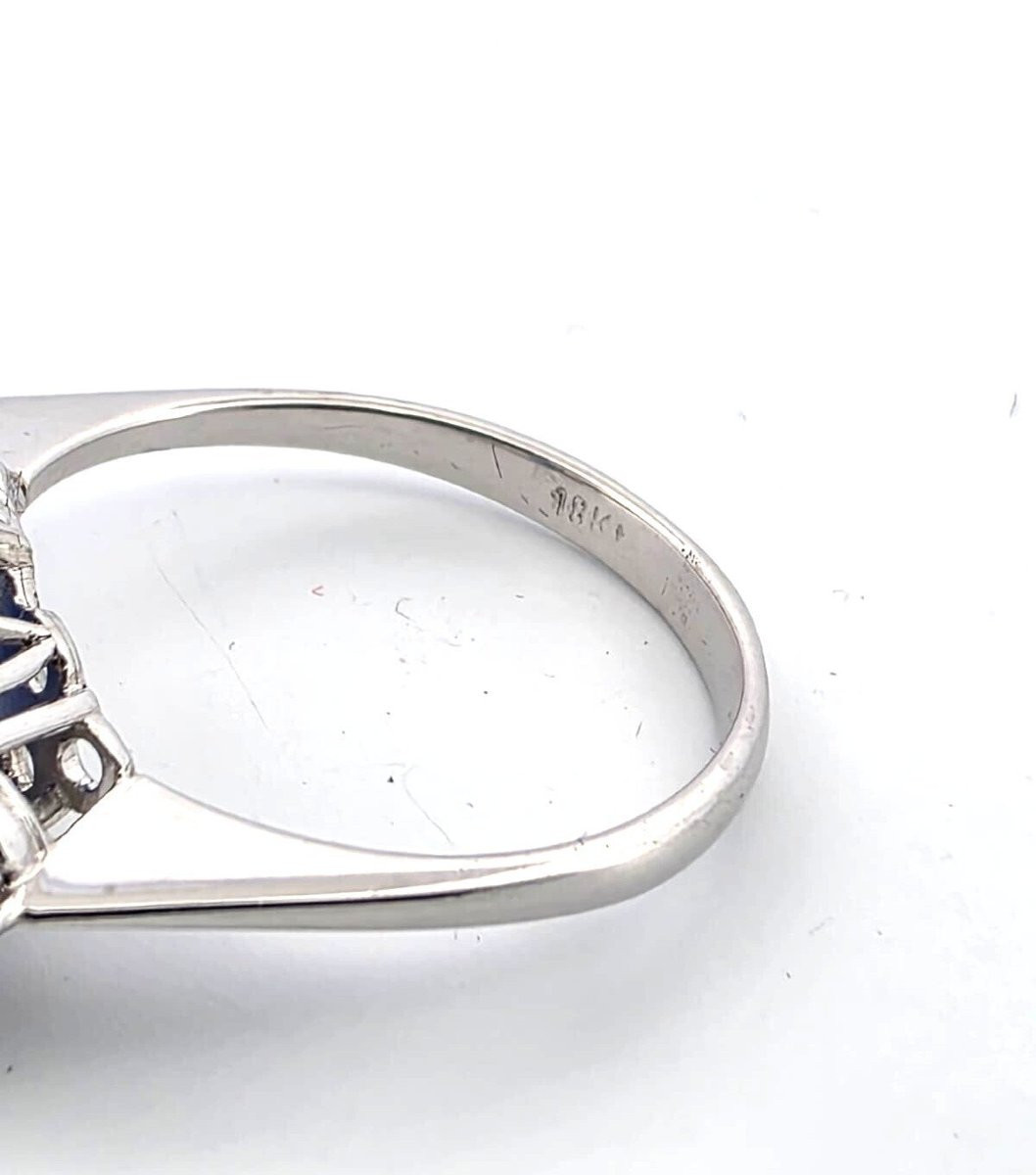 Anello in oro bianco 18 kt con zaffiro naturale burma e diamanti-photo-4