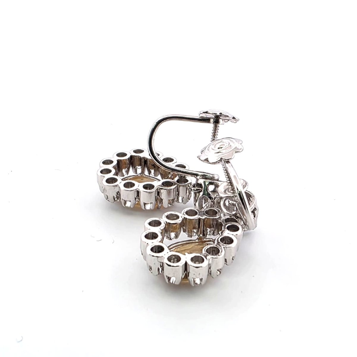 Orecchini anni 40/50' in oro bianco 18kt con citrini goccia e diamanti-photo-1