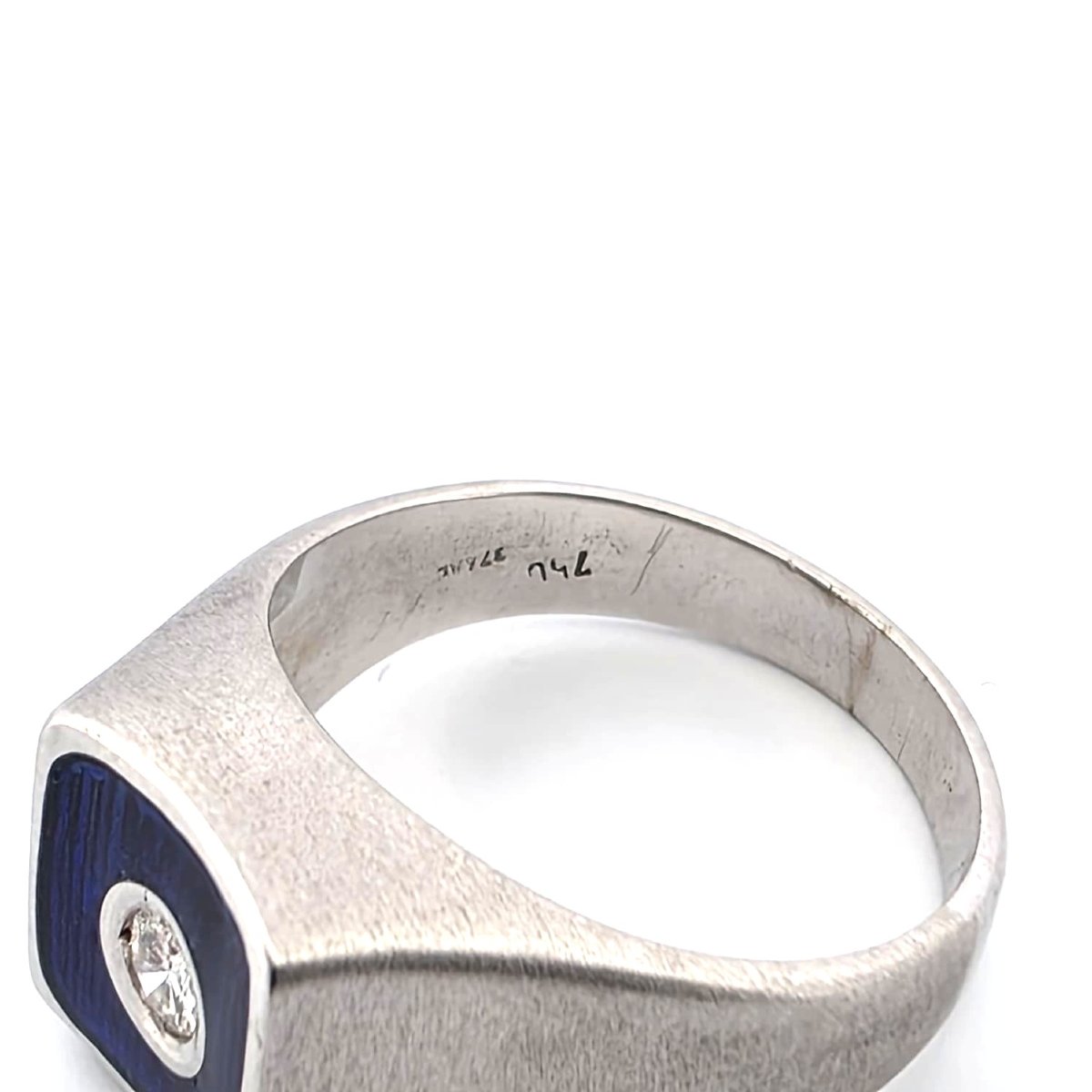 Anello in oro bianco 18kt con diamante e smalto-photo-2