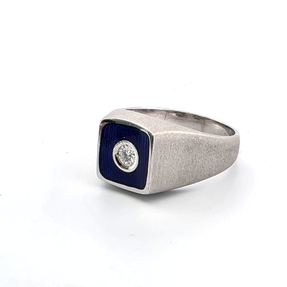 Anello in oro bianco 18kt con diamante e smalto-photo-4