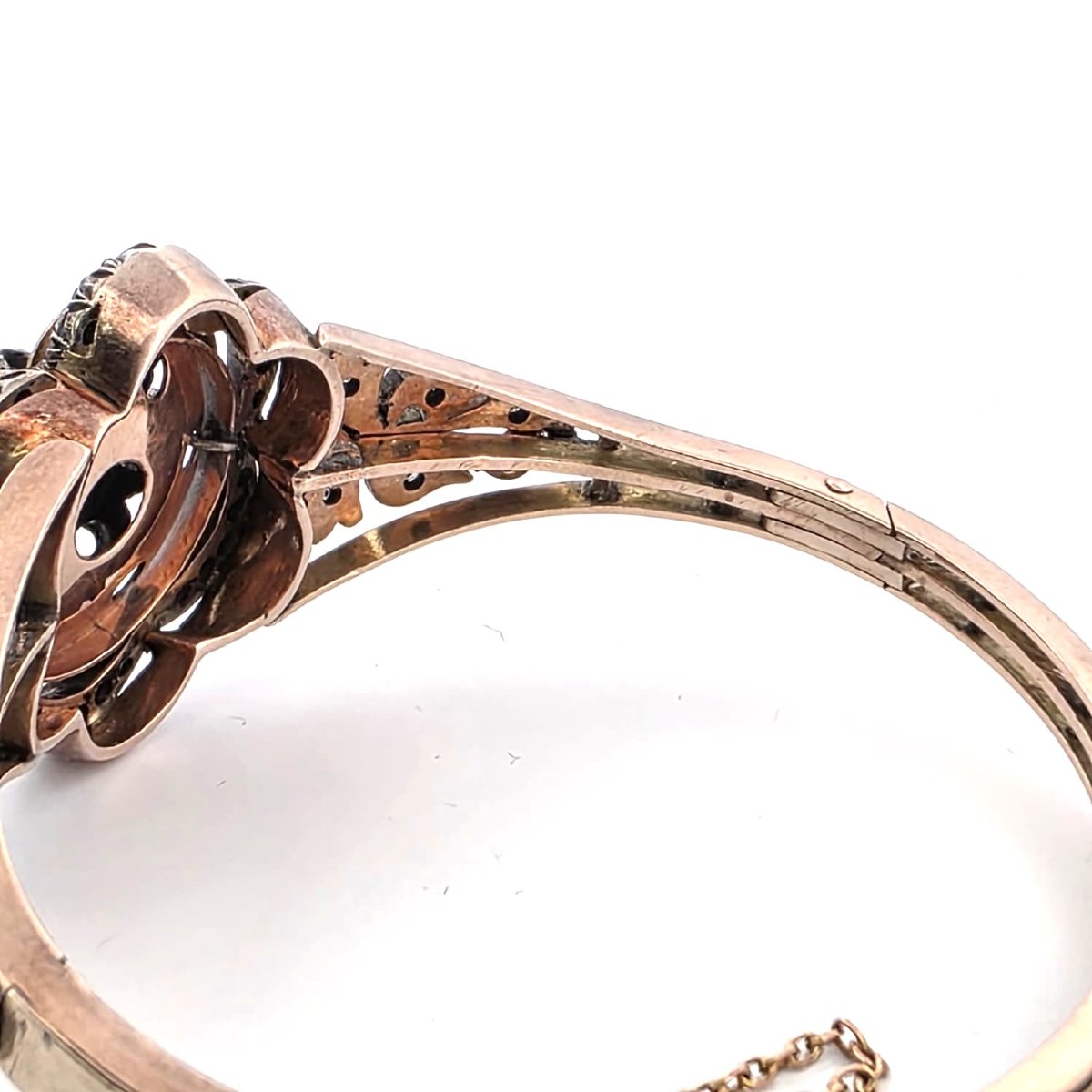 Bracciale vittoriano in oro basso e argento con diamanti e smalto blu-photo-1