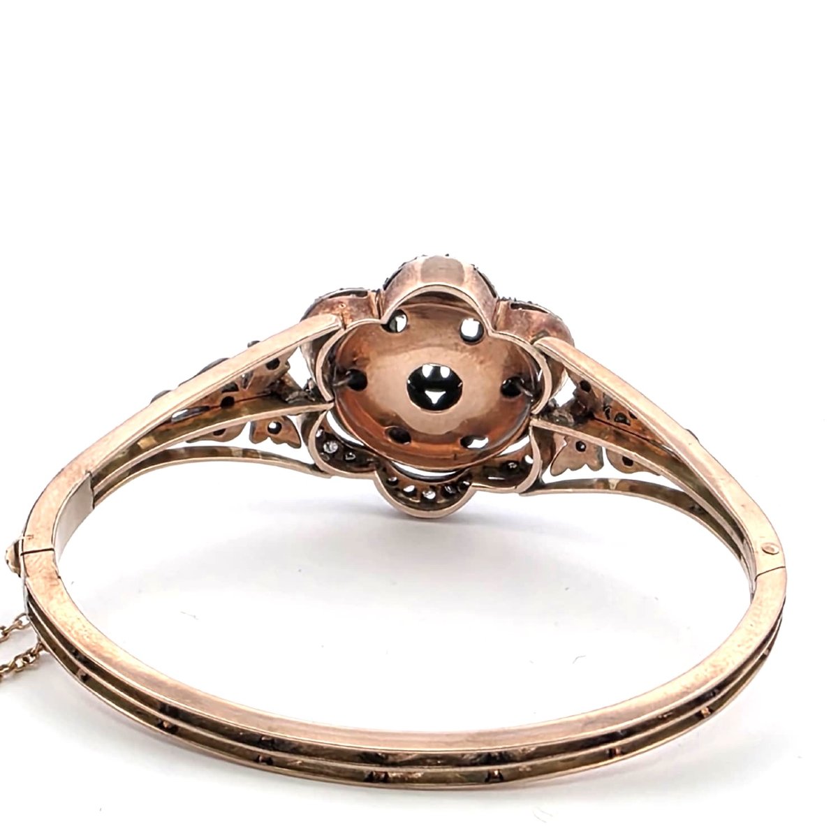 Bracciale vittoriano in oro basso e argento con diamanti e smalto blu-photo-2