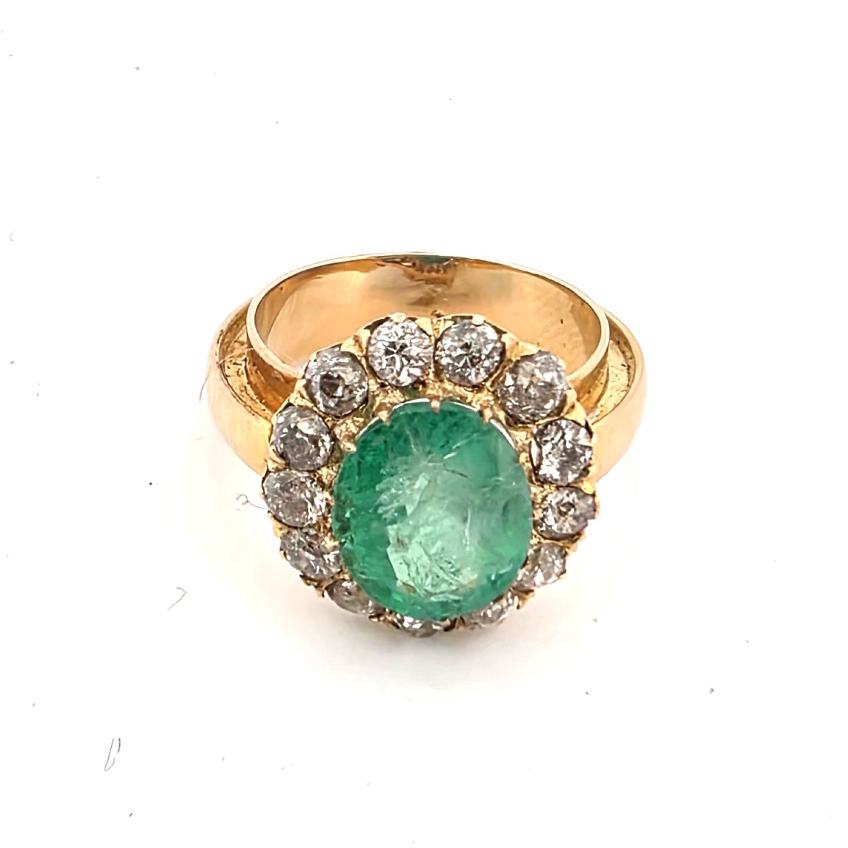 Anello in oro giallo 18kt con smeraldo centrale e diamanti-photo-7