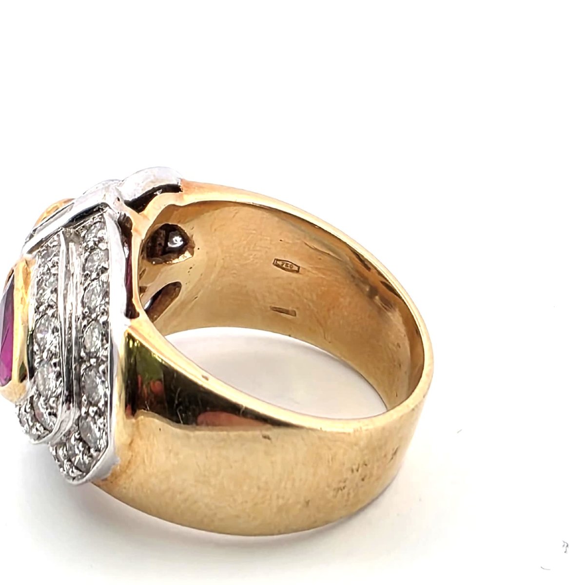 Anello anni 70' in oro giallo 18kt con rubini e diamanti-photo-1