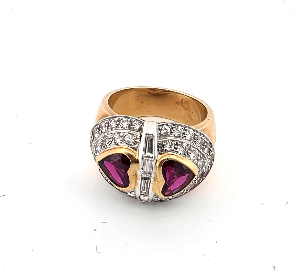 Anello anni 70' in oro giallo 18kt con rubini e diamanti-photo-3