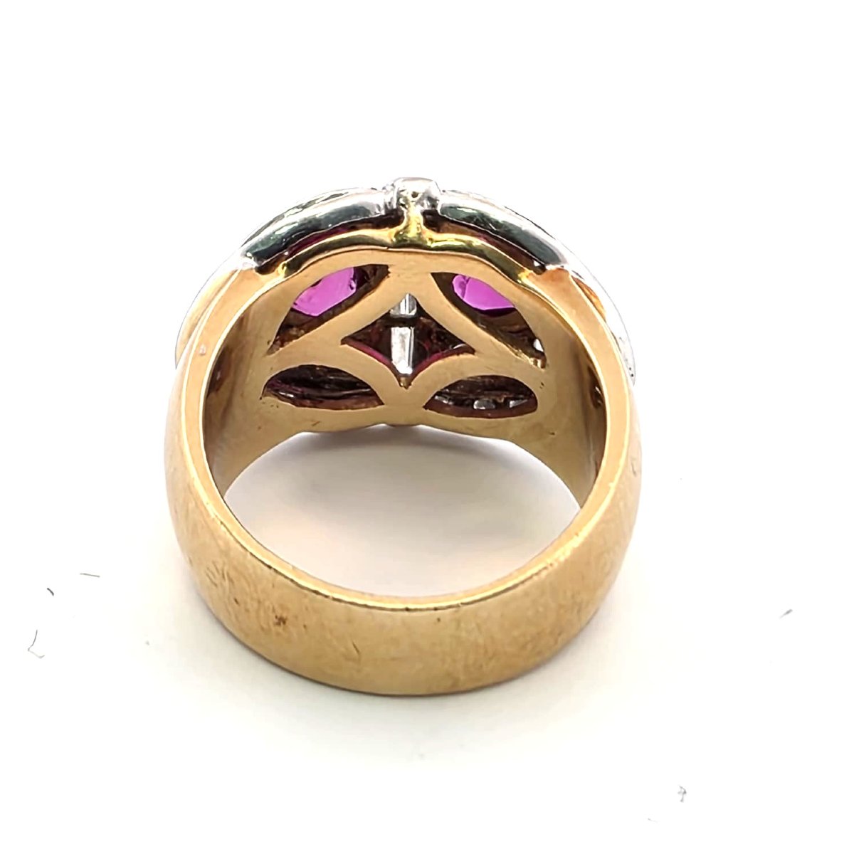 Anello anni 70' in oro giallo 18kt con rubini e diamanti-photo-6