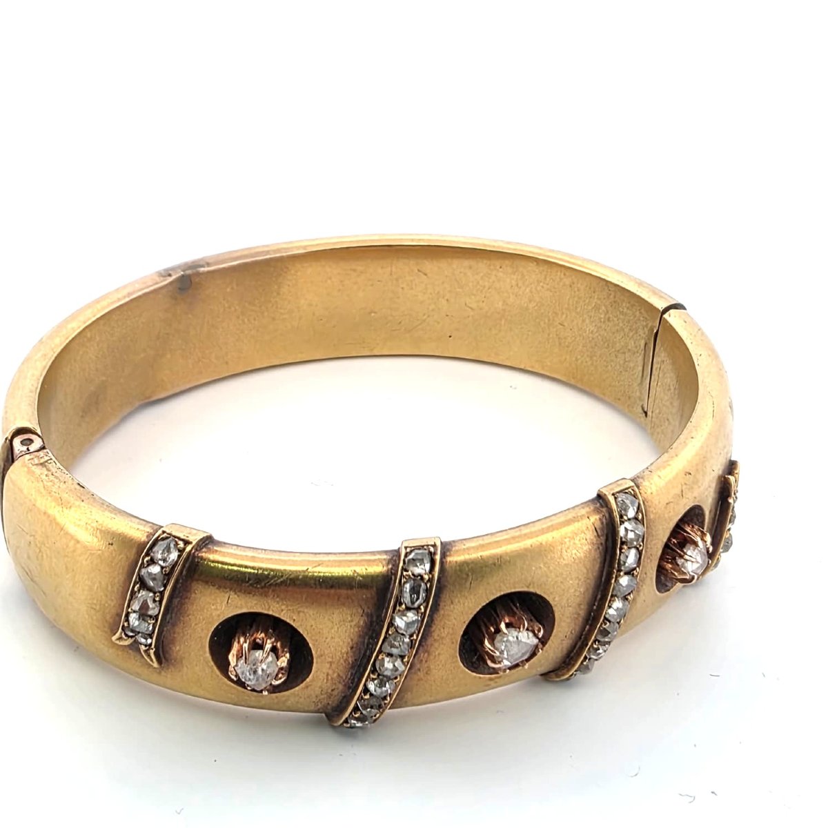 Bracciale epoca vittoriana in oro basso 12kt con diamanti rose coronè-photo-2