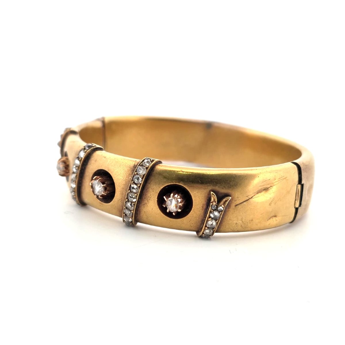 Bracciale epoca vittoriana in oro basso 12kt con diamanti rose coronè-photo-5