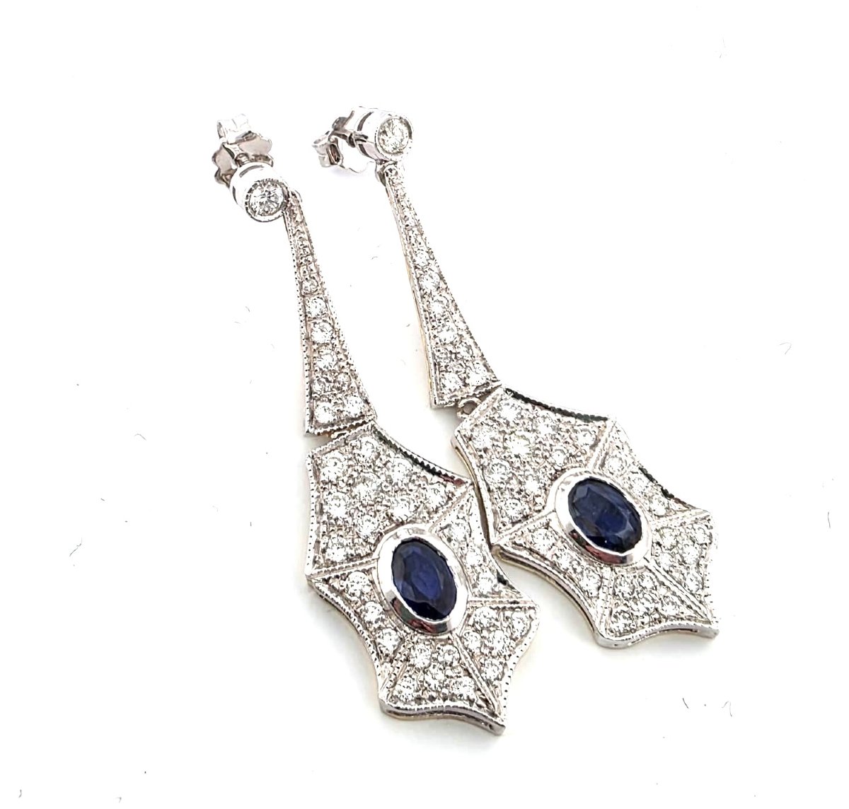 Orecchini in oro bianco 18kt con zaffiri e diamanti-photo-3